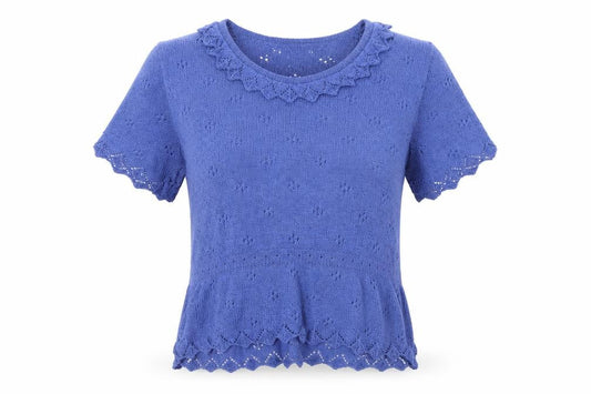 Escorpion Women Blue UK 16 Knit Ruffle Neck Short Sleeve Top