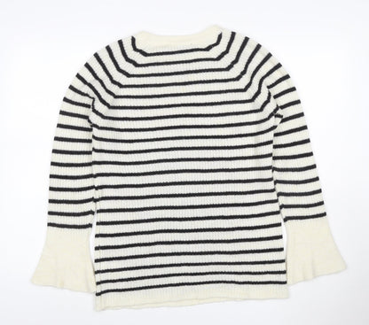 Back view of Dorothy Perkins Women’s Ivory Black Stripe Bell Sleeve Jumper UK 12