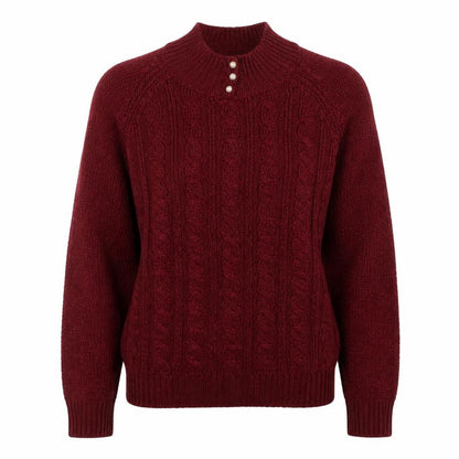 Karen Scott Women Red Petite M Cable Knit Mock Neck Henley Jumper