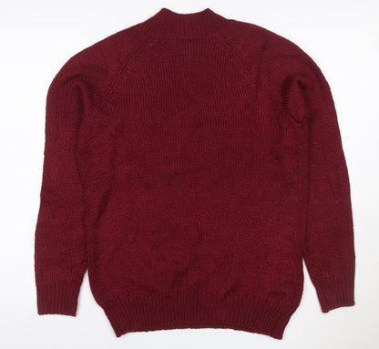 Karen Scott Women Red Petite M Cable Knit Mock Neck Henley Jumper