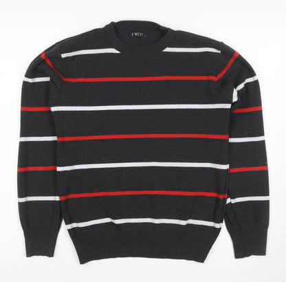 S'WEST Unisex Adults Black L Striped Crew Neck Knit Pullover Jumper