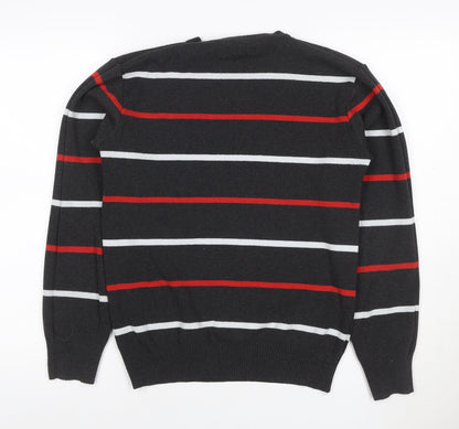 S'WEST Unisex Adults Black L Striped Crew Neck Knit Pullover Jumper