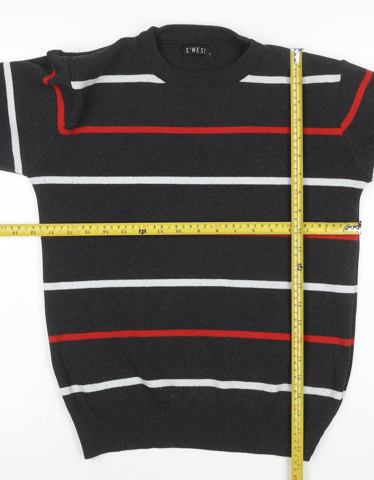 S'WEST Unisex Adults Black L Striped Crew Neck Knit Pullover Jumper