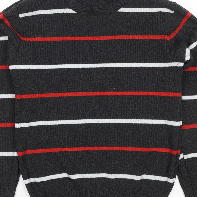 S'WEST Unisex Adults Black L Striped Crew Neck Knit Pullover Jumper