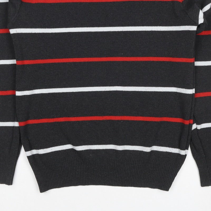 S'WEST Unisex Adults Black L Striped Crew Neck Knit Pullover Jumper