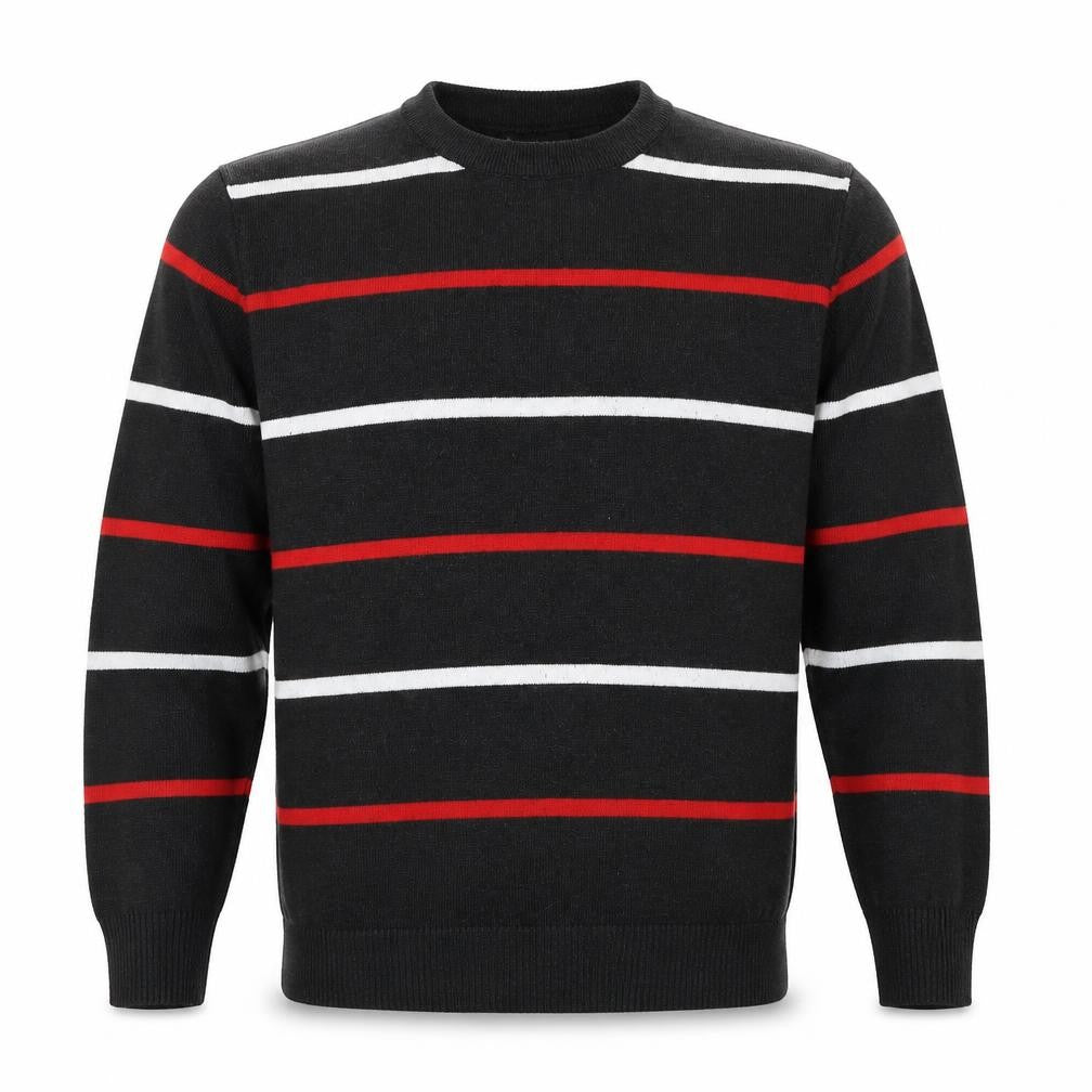 S'WEST Unisex Adults Black L Striped Crew Neck Knit Pullover Jumper