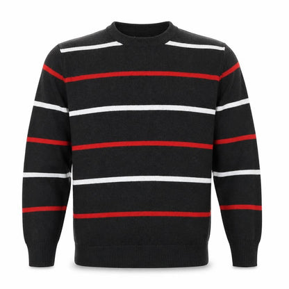 S'WEST Unisex Adults Black L Striped Crew Neck Knit Pullover Jumper