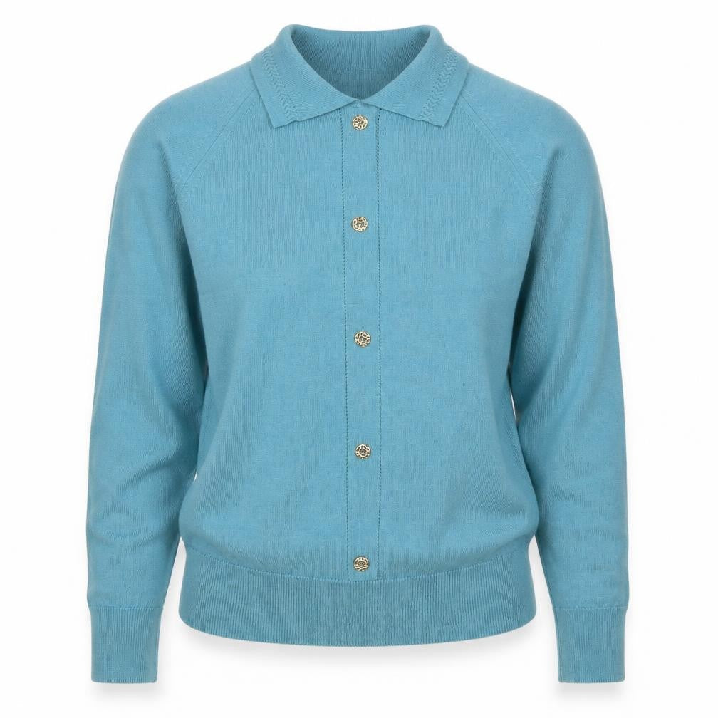 Dunedin Women Blue Wool Collared Button Cardigan Size S
