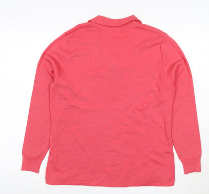 Castle of Ireland Women’s Pink UK 14 Collared Henley Wool Blend Jumper