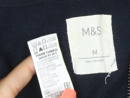 Marks & Spencer Men Blue M Full Zip Hooded Cotton Hoodie