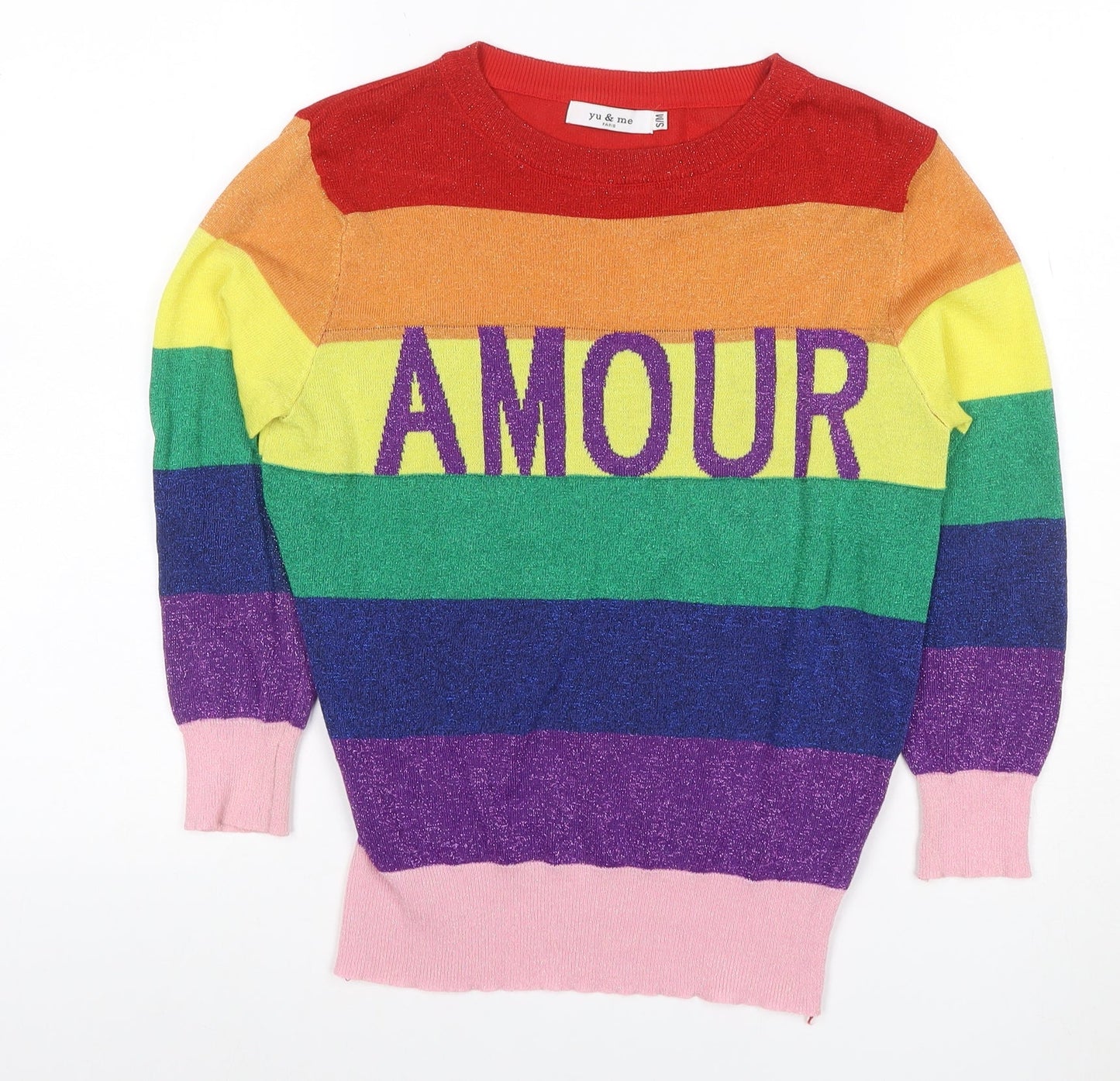 Yu & Me Women’s S Rainbow Amour Glitter Knit Long Sleeve Jumper