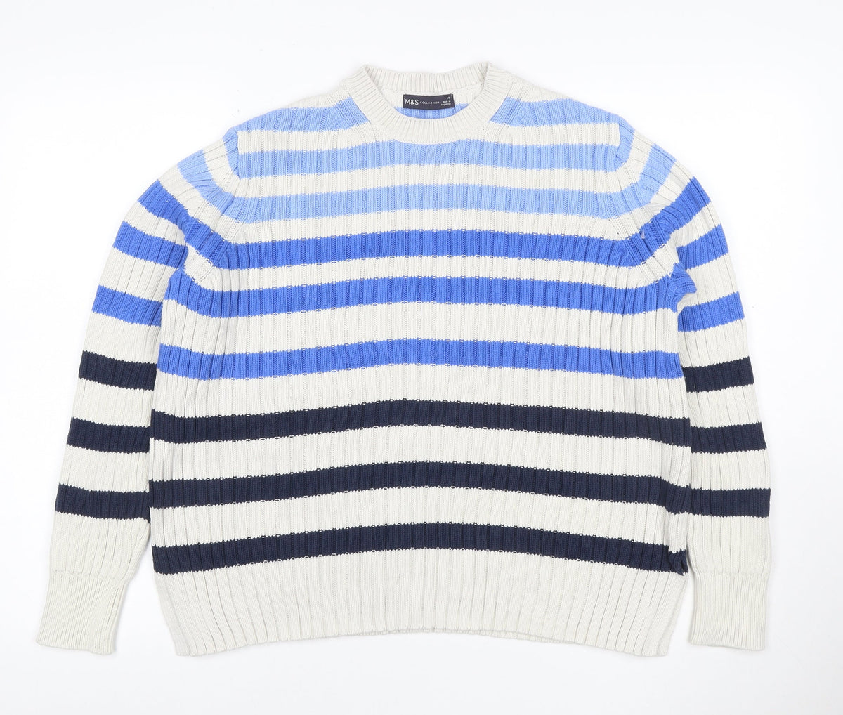 Marks & Spencer Women Multicoloured Size 14 Striped Cotton Jumper