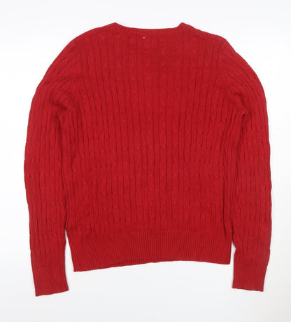 St. John's Bay Men’s Red L Cable Knit Crew Neck Cotton Jumper