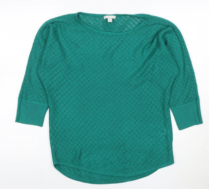 New York & Company Women’s Green M Open Knit 3/4 Sleeve Pullover Jumper
