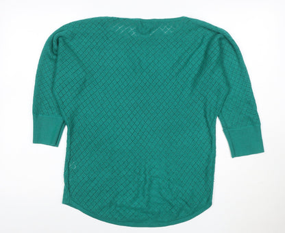 New York & Company Women’s Green M Open Knit 3/4 Sleeve Pullover Jumper