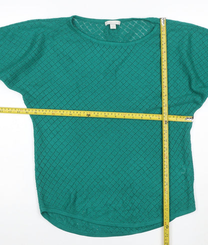 New York & Company Women’s Green M Open Knit 3/4 Sleeve Pullover Jumper