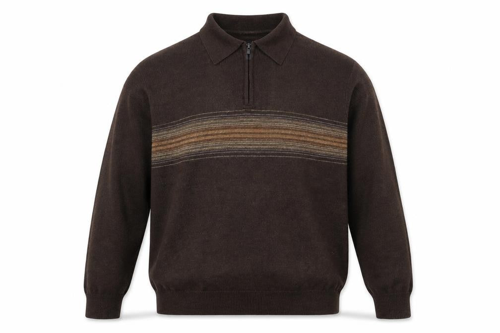Dockers Men’s Brown XL 1/4 Zip Collared Striped Acrylic Jumper