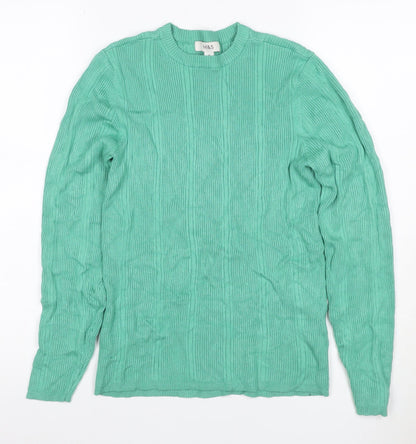 Marks & Spencer Women Green Size 14 Rib Knit Long Sleeve Basic Top