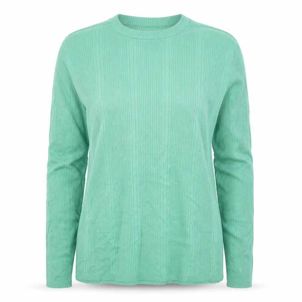 Marks & Spencer Women Green Size 14 Rib Knit Long Sleeve Basic Top