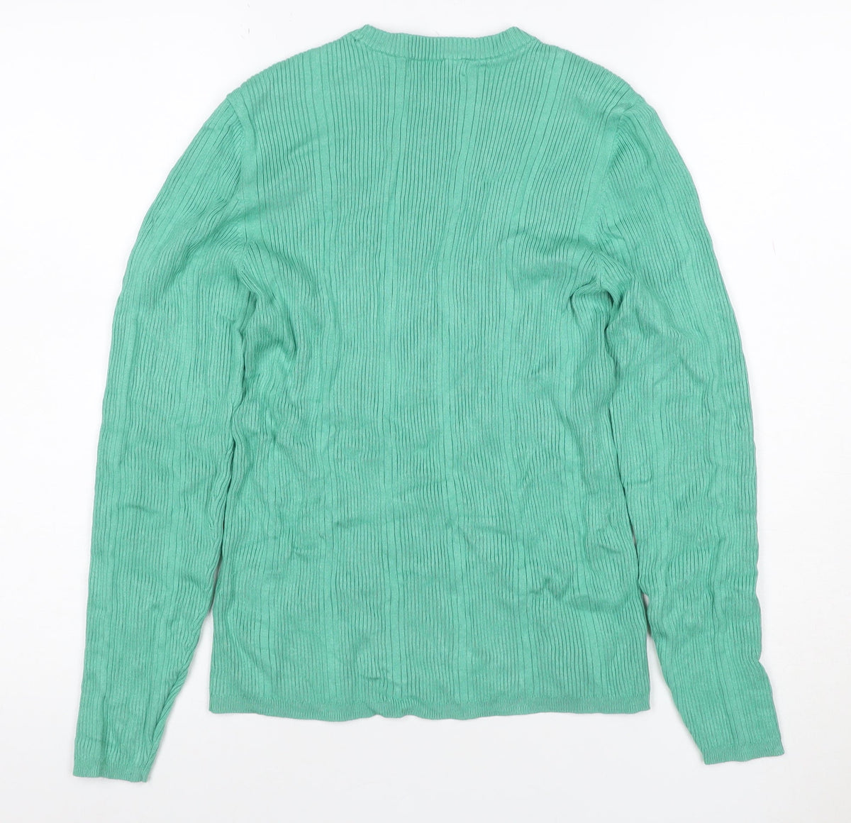 Marks & Spencer Women Green Size 14 Rib Knit Long Sleeve Basic Top