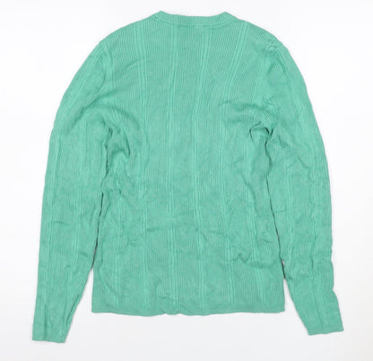 Marks & Spencer Women Green Size 14 Rib Knit Long Sleeve Basic Top