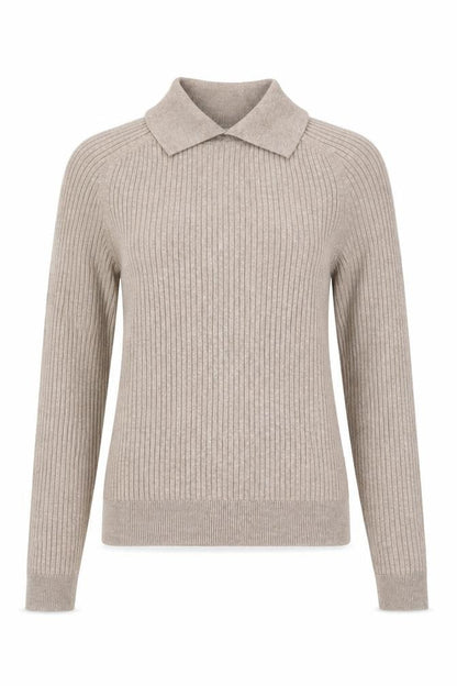 Marks & Spencer Women Beige S Rib Knit Collared Pullover Jumper
