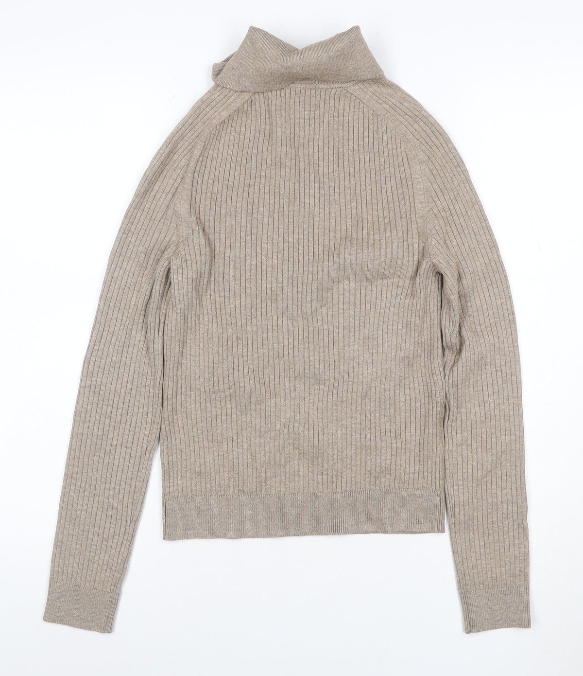Marks & Spencer Women Beige S Rib Knit Collared Pullover Jumper