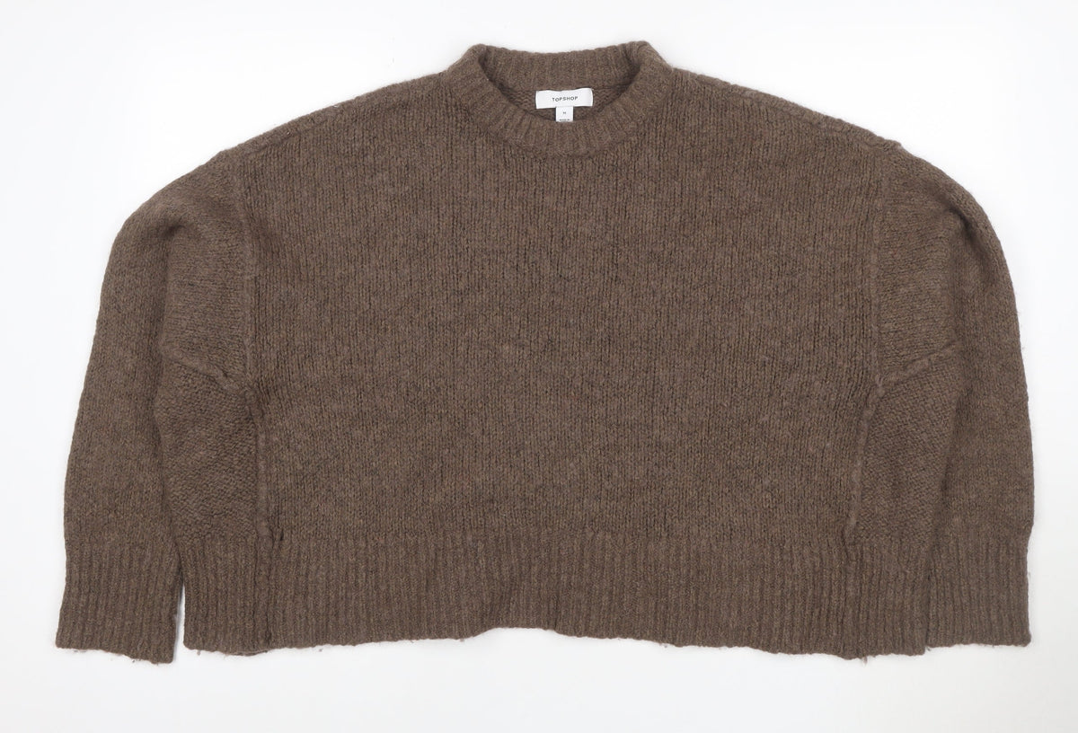 Topshop Women’s Brown Size 12 Roll Neck Oversized Knit Jumper