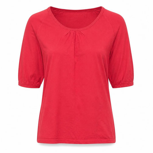 Gap Women Red M Scoop Neck 3/4 Puff Sleeve Knit Blouse Top