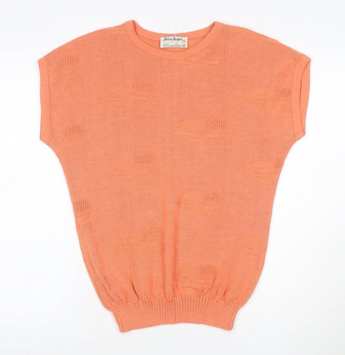 Helen Harper Women Orange S Sleeveless Geometric Knit Pullover Jumper