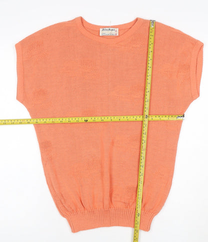 Helen Harper Women Orange S Sleeveless Geometric Knit Pullover Jumper