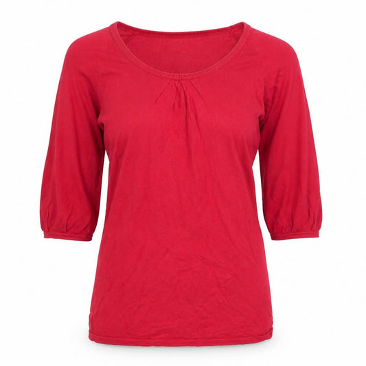 Gap Women Red M Cotton Knit Puff Sleeve Scoop Neck Blouse Top