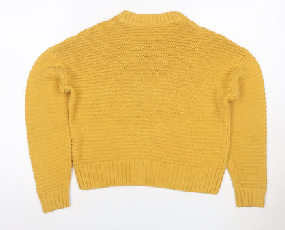 H&M Divided Women Yellow XS Chunky Knit Crew Neck Pullover Jumper