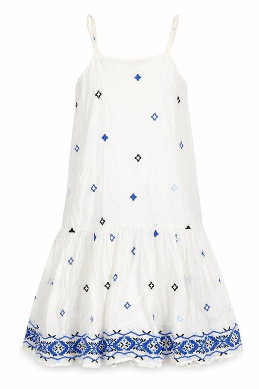 Zara Girls White Blue Embroidered A-Line Dress 13-14 Years