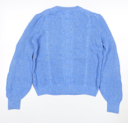 Per Una Women Blue UK 6 Cable Knit Crew Neck Jumper