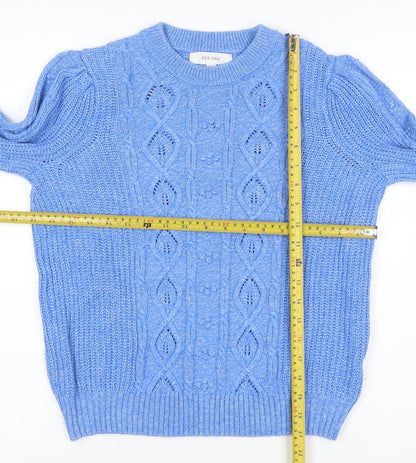 Per Una Women Blue UK 6 Cable Knit Crew Neck Jumper