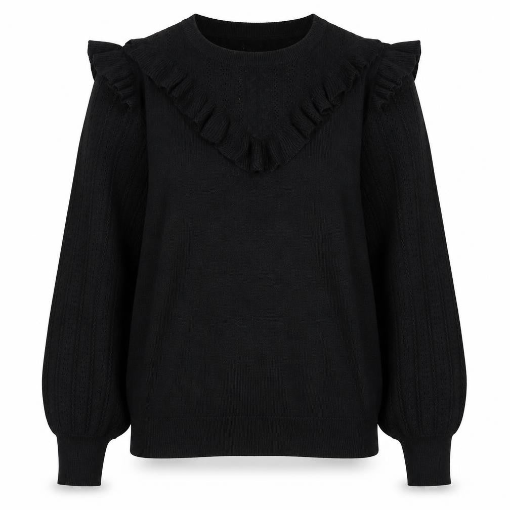 Dorothy Perkins Women Black UK 16 Ruffle Cable Knit Pullover Jumper