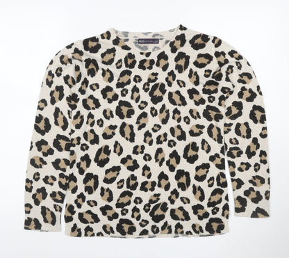 M&S Women’s Beige Leopard Print Cashmere Blend Jumper UK 12