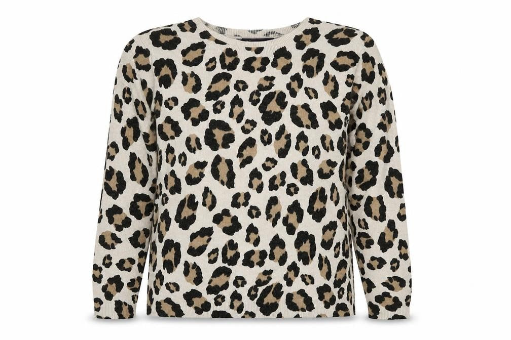 M&S Women’s Beige Leopard Print Cashmere Blend Jumper UK 12