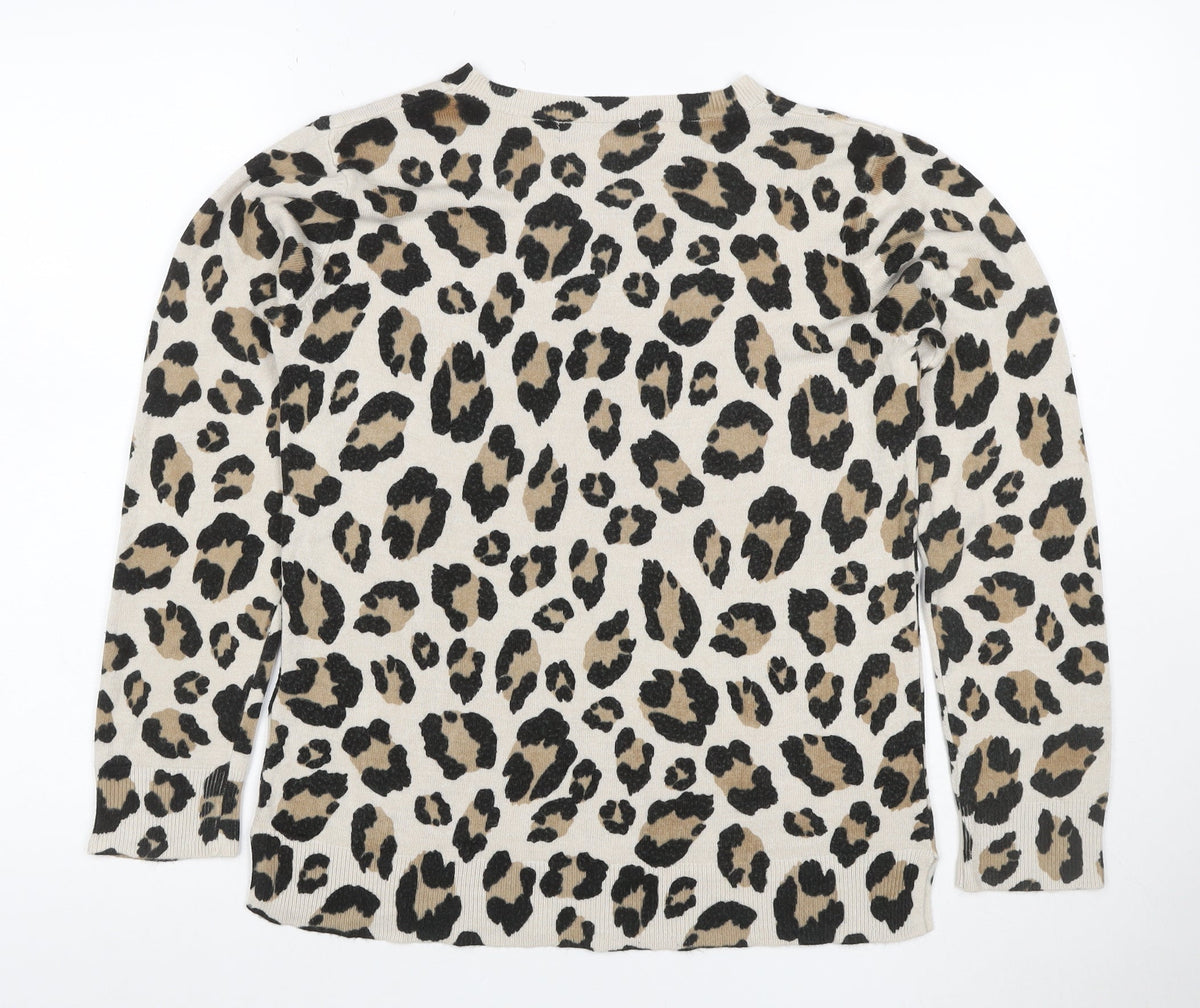 M&S Women’s Beige Leopard Print Cashmere Blend Jumper UK 12