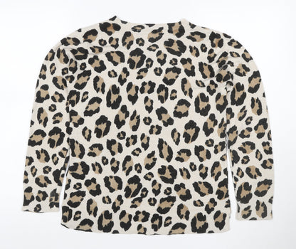M&S Women’s Beige Leopard Print Cashmere Blend Jumper UK 12