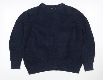Marks and Spencer Women Blue M Cable Knit Cotton Crew Neck Jumper