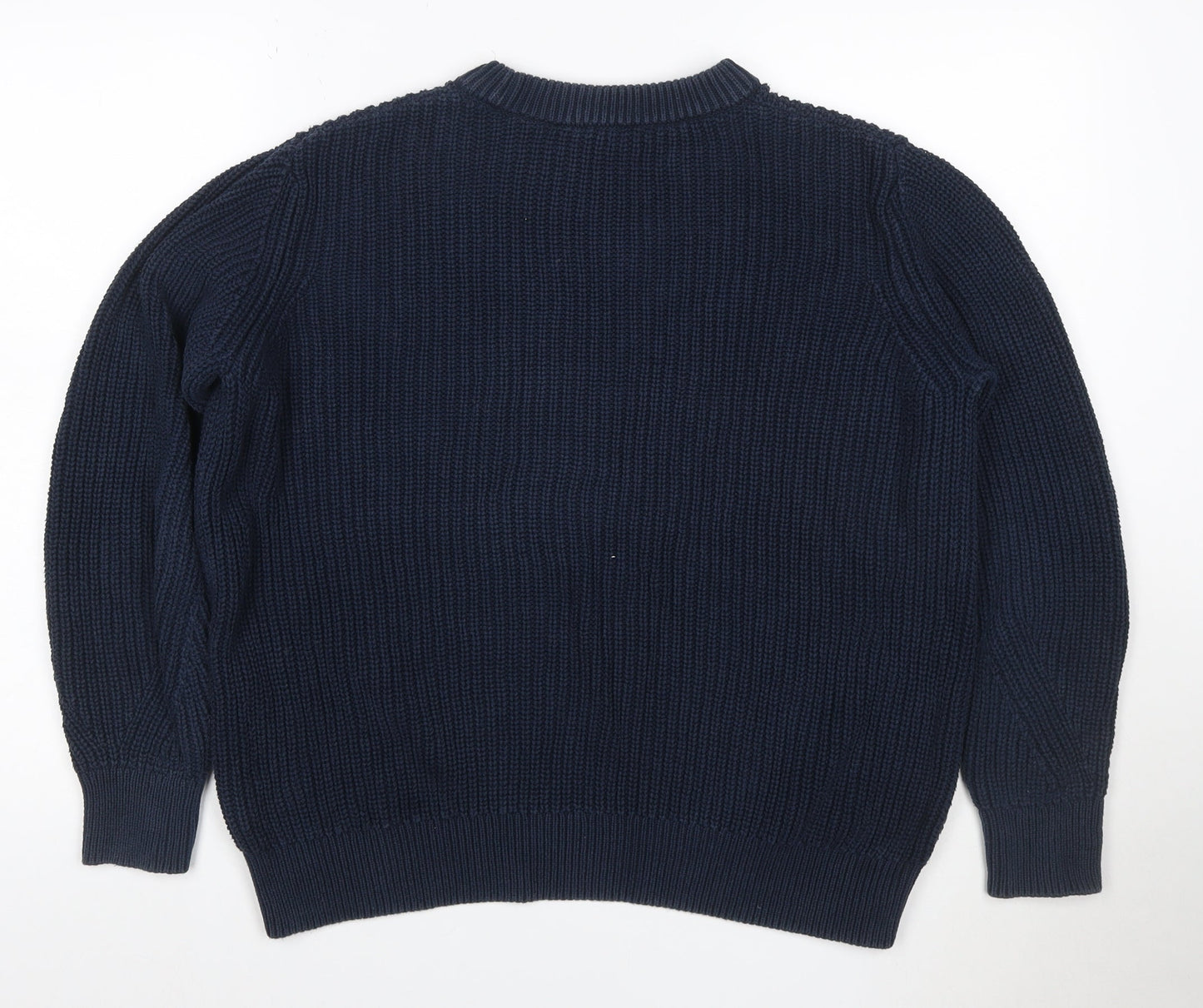 Marks and Spencer Women Blue M Cable Knit Cotton Crew Neck Jumper