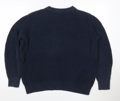 Marks and Spencer Women Blue M Cable Knit Cotton Crew Neck Jumper