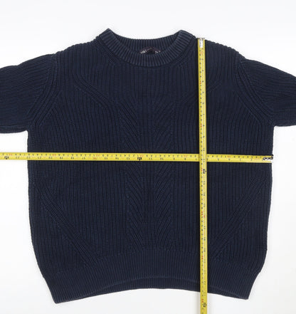 Marks and Spencer Women Blue M Cable Knit Cotton Crew Neck Jumper