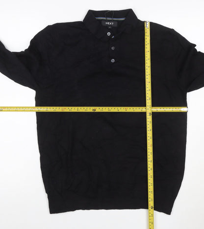 Next Men’s Black M Long Sleeve Cotton Stretch Polo Shirt