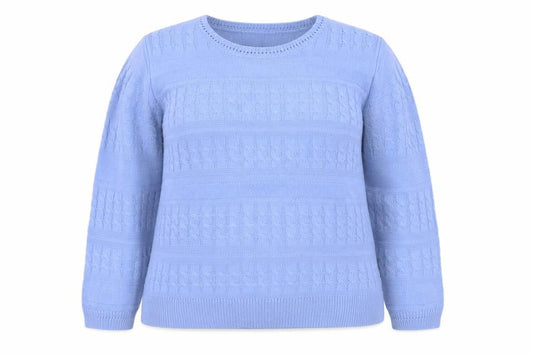 Isle Women’s Blue M Cable Knit Round Neck Pullover Jumper