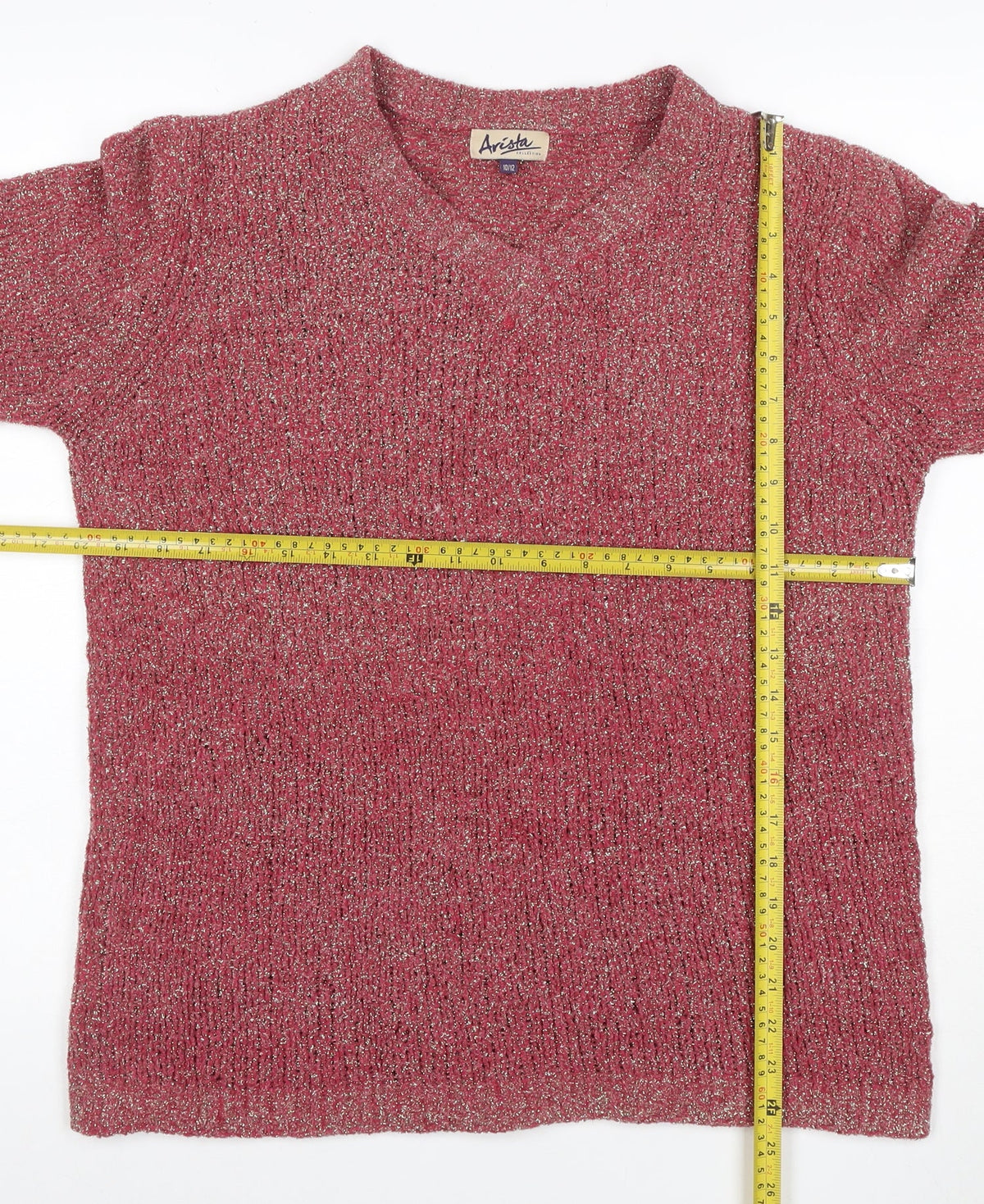 Arista Collection Women’s Pink Glitter Knit Jumper UK 10 Scoop Neck