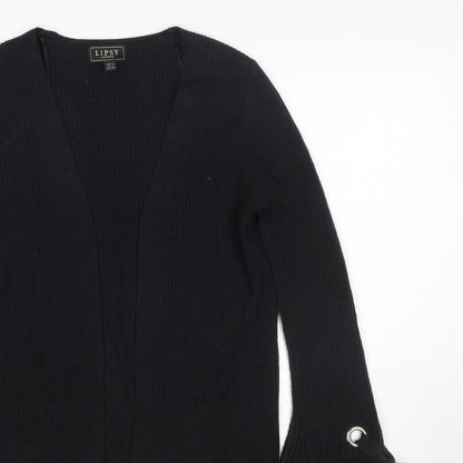 Lipsy Women’s Black UK 8 Ribbed Open V-Neck Tie Cuff Cardigan