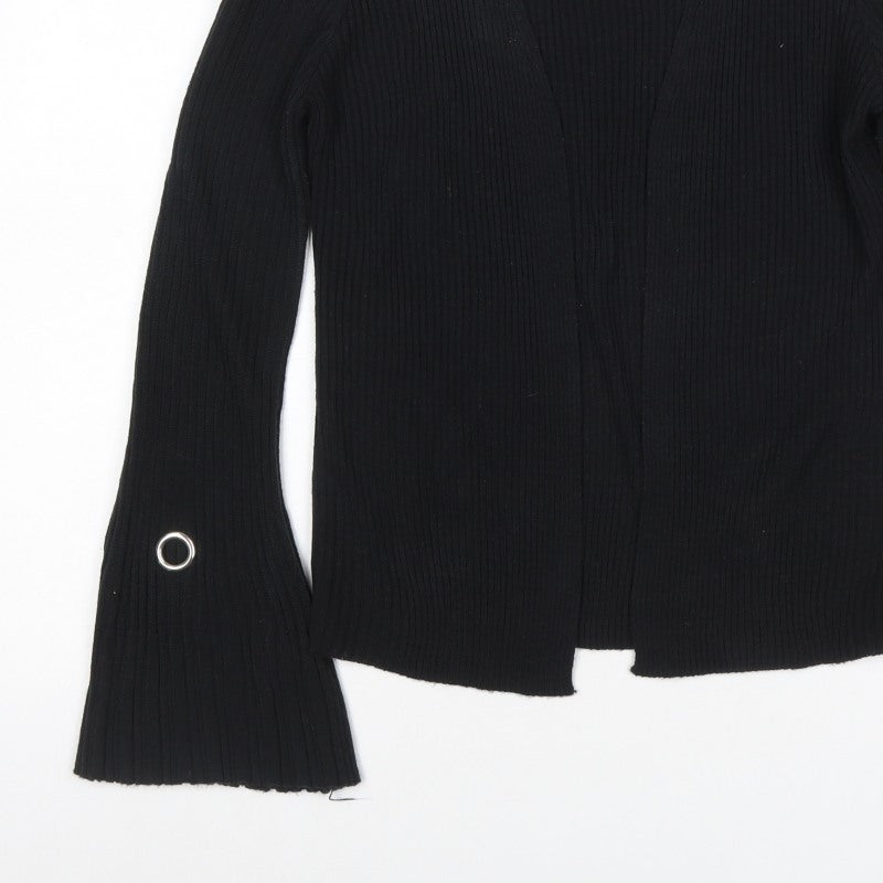 Lipsy Women’s Black UK 8 Ribbed Open V-Neck Tie Cuff Cardigan